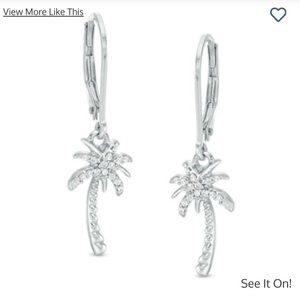 10k white gold palm tree earrings with 1/8 TW Diamonds